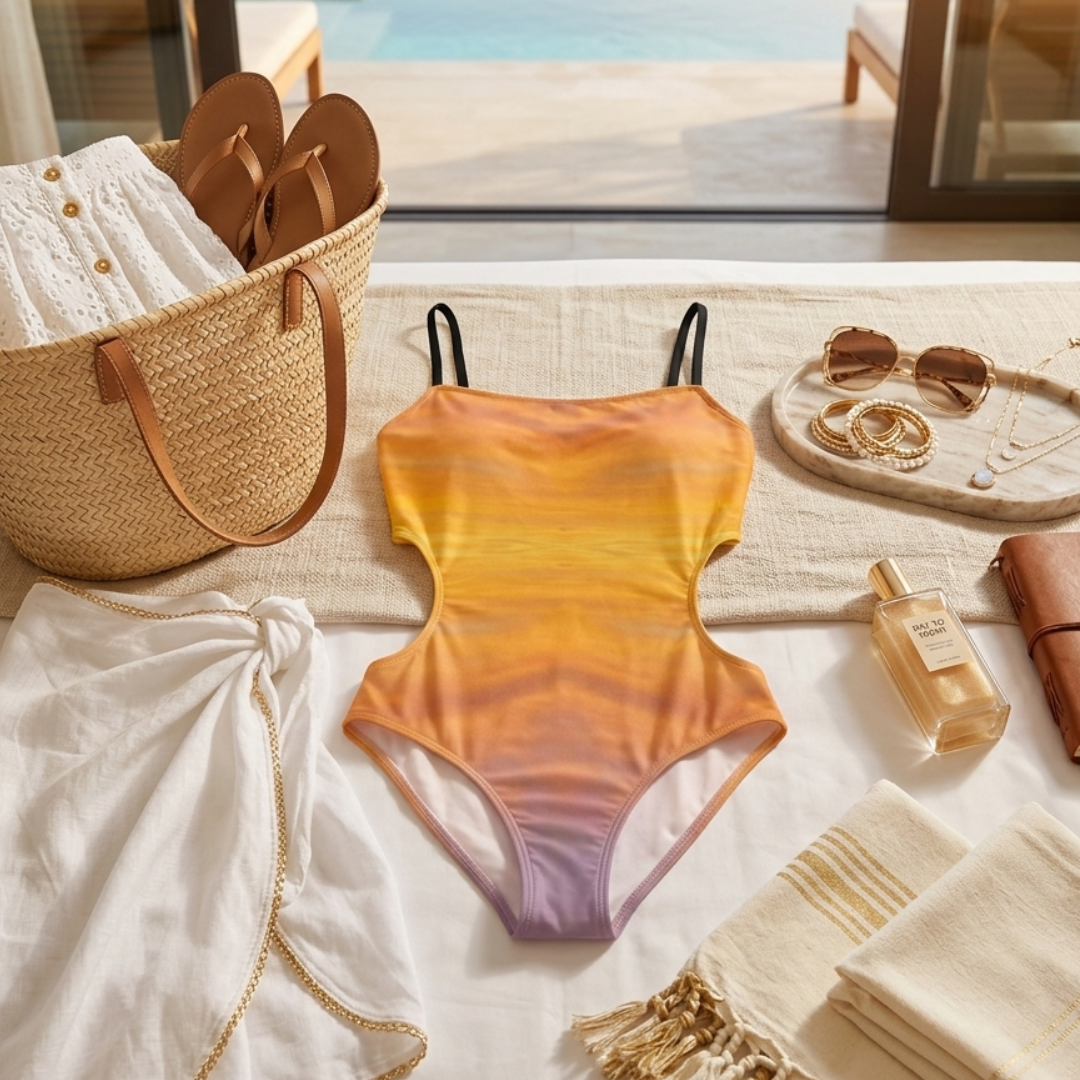 Traje de baño de una pieza con diseño recortado de atardecer