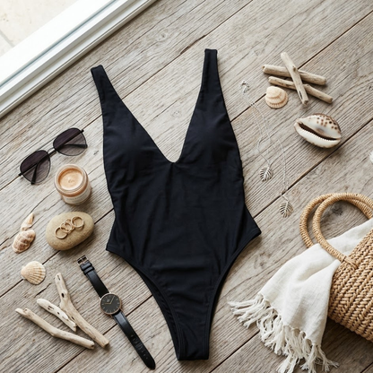 Traje de baño enterizo negro sin espalda