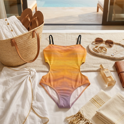 Traje de baño de una pieza con diseño recortado de atardecer