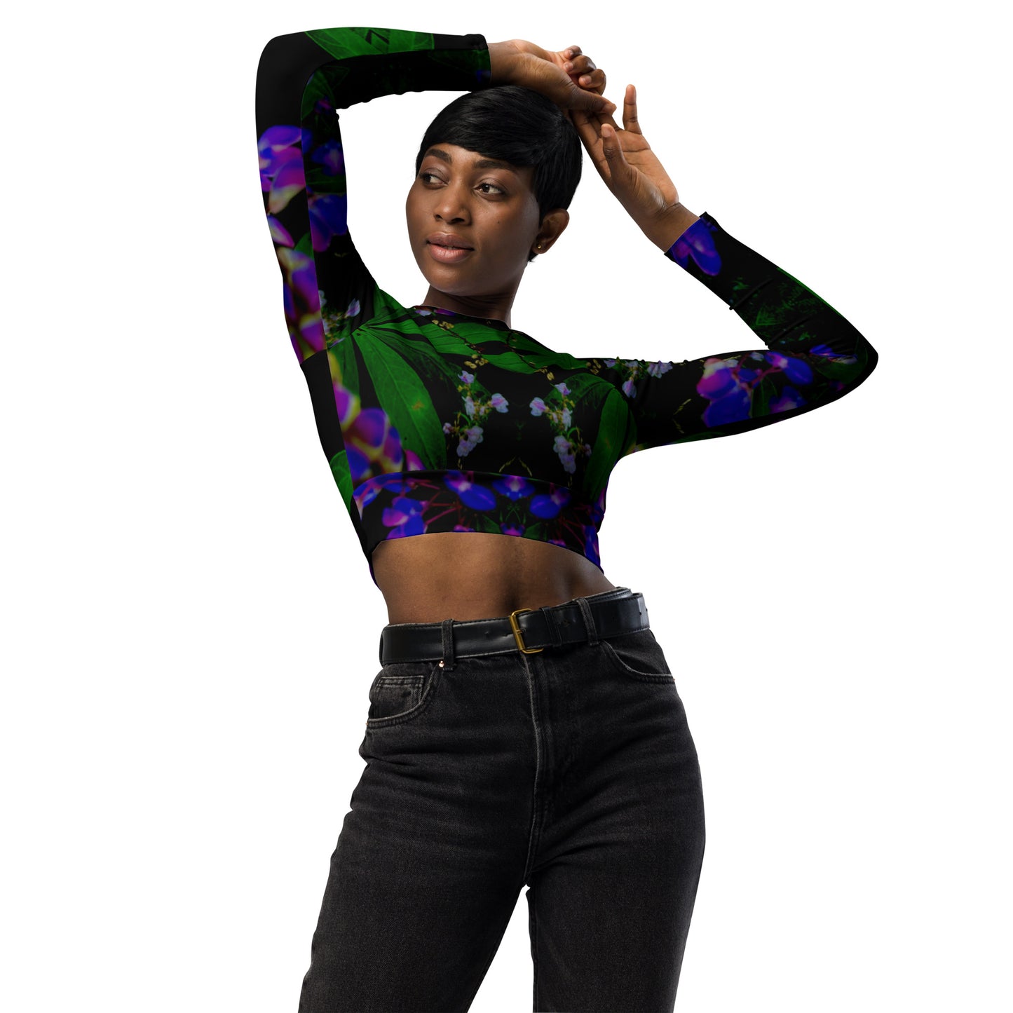 Luxurious Lupins Recycled Long-Sleeve UPF 50+ Crop Top