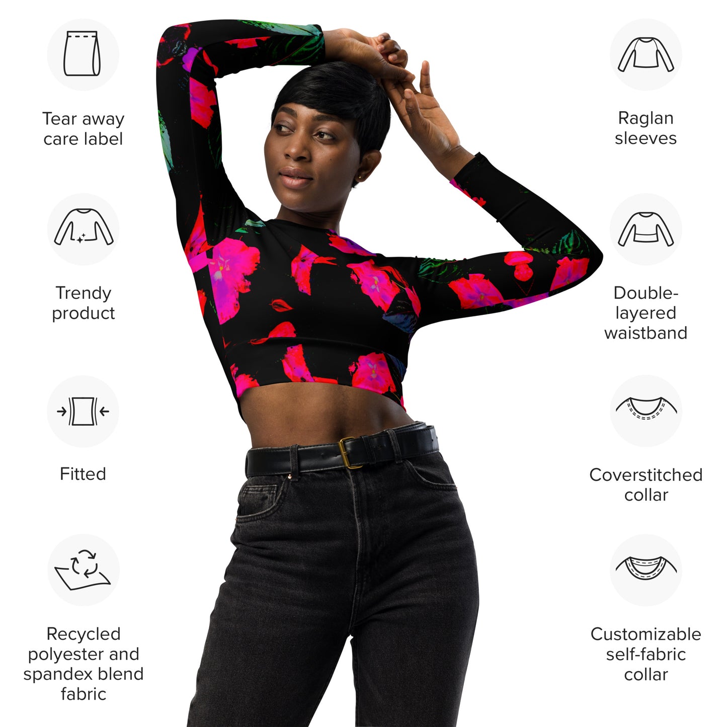 busy lizzy recycled UPF+ 50 long-sleeve crop top