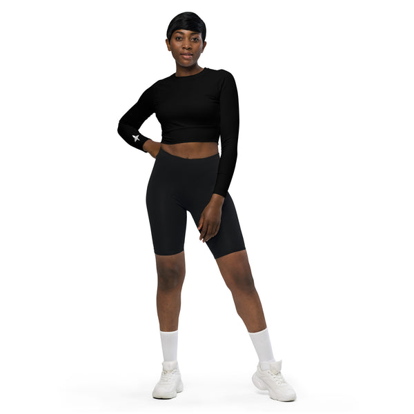 Classic Black Recycled Long-Sleeve UPF 50+ Crop Top