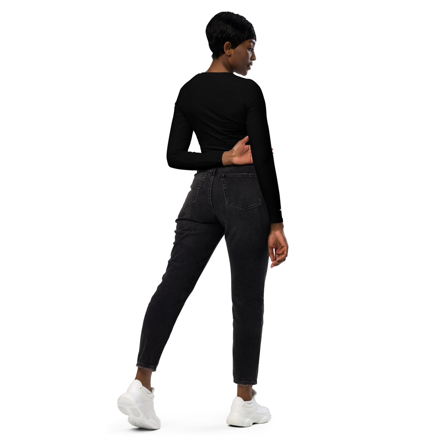 Classic Black Recycled Long-Sleeve UPF 50+ Crop Top
